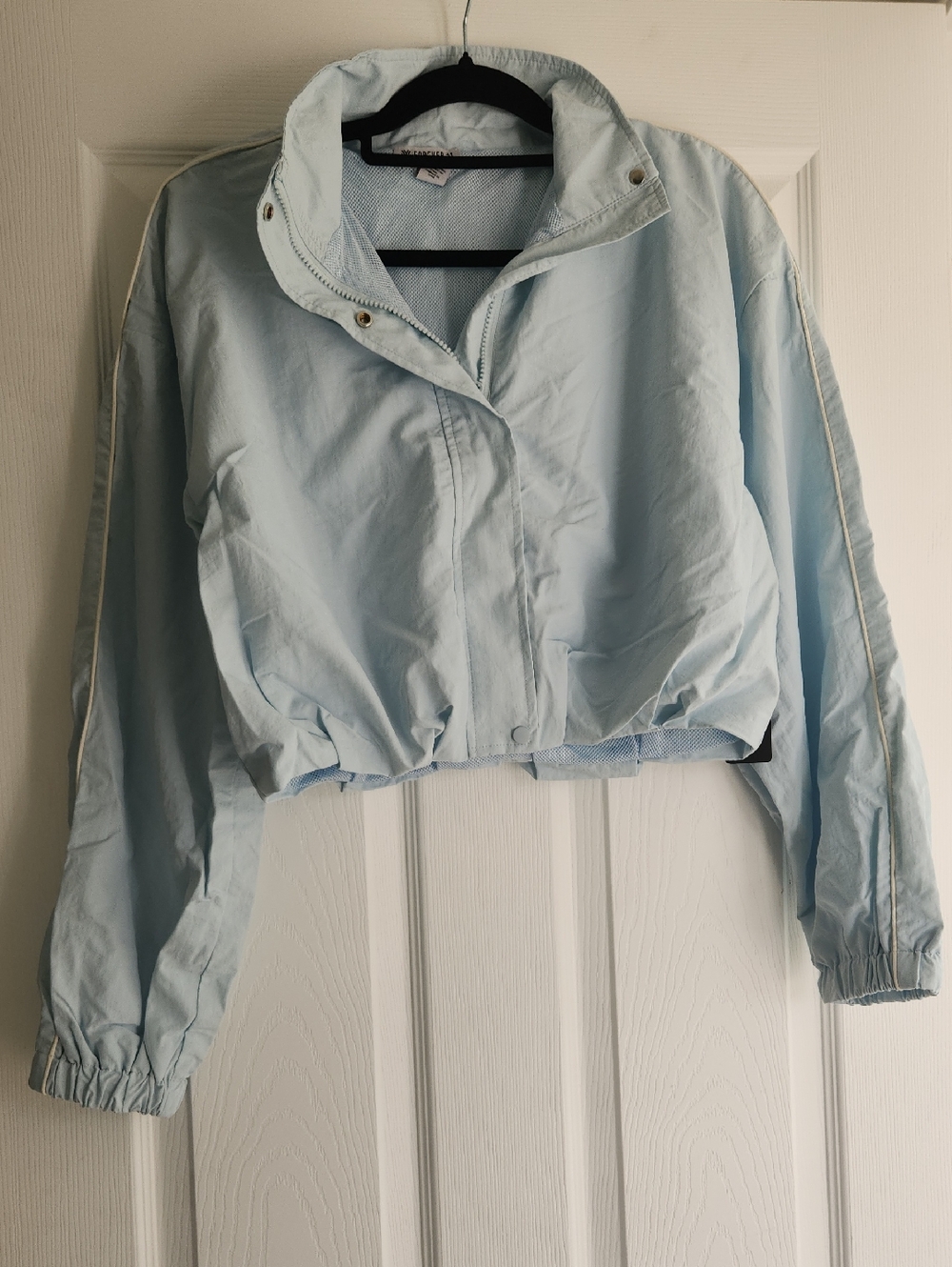 Forever 21 Light Blue Cropped Bomber Jacket